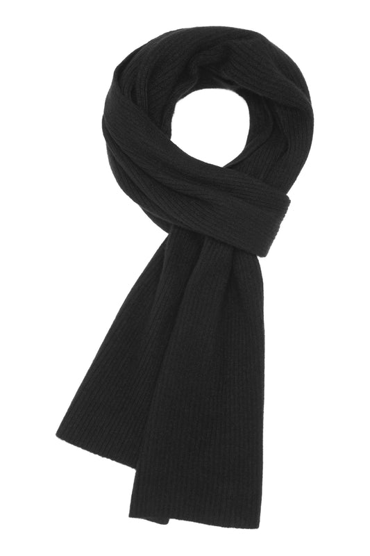 Robin - ribbstickad halsduk i cashmere - Svart