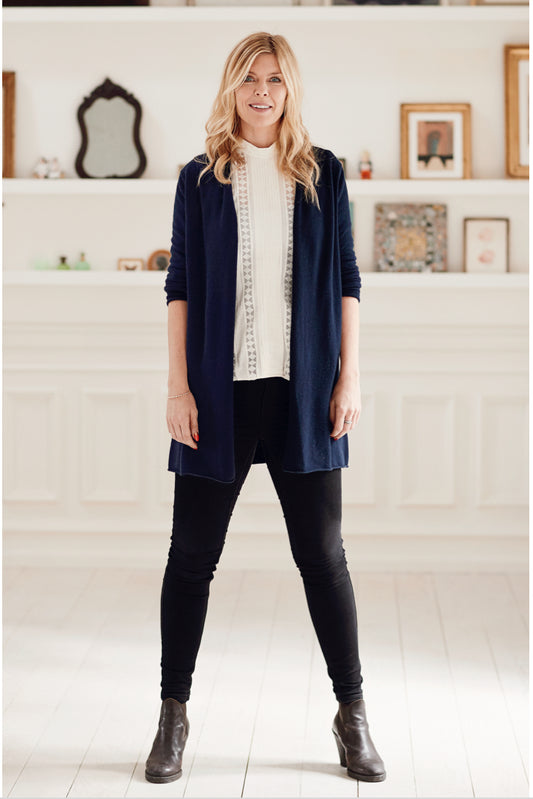 Ingrid - lång cardigan i cashmere - Mörkt marinblå