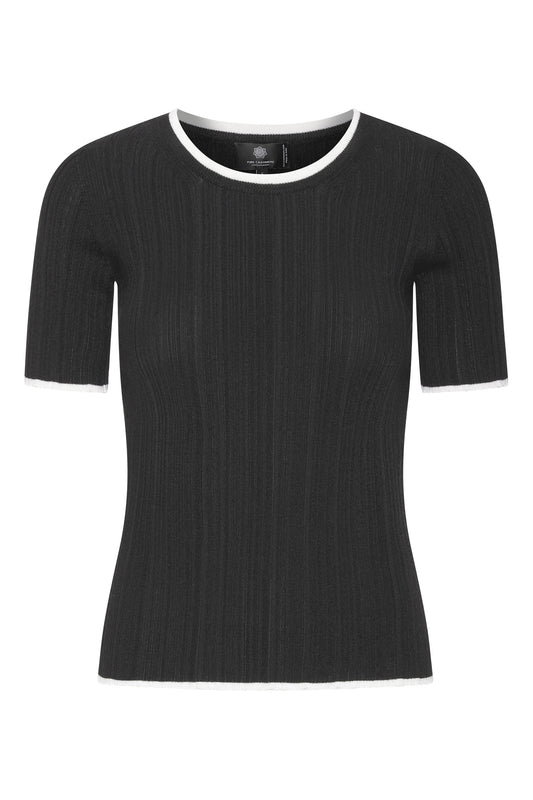 Lea - Cashmere Tee - Svart med vit kant