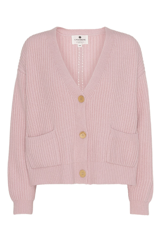 Maja - ribbstickad kofta i återvunnen cashmere - Rosa