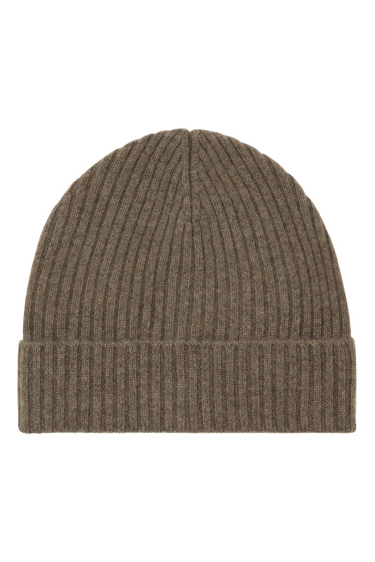Robin - ribbstickad mössa (beanie) i cashmere - Ljusbrun