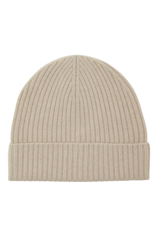 Robin - ribbstickad mössa (beanie) i cashmere - Sand