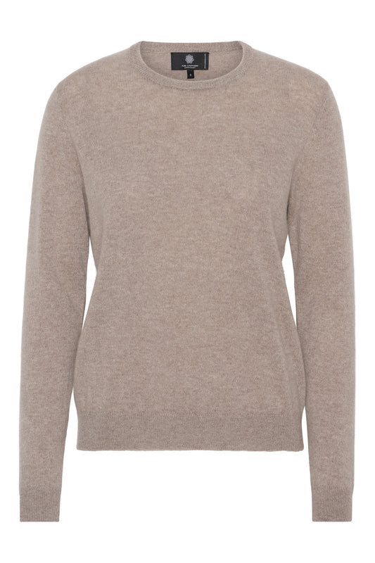 Pil - Klassisk damtröja i cashmere med O-neck - Toast